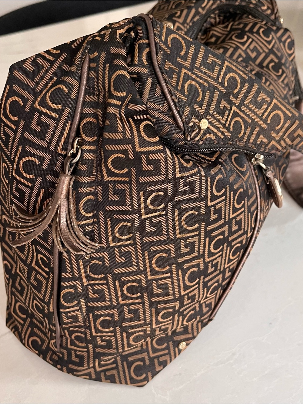 Patterned Brown Shoulder Bag with Monogram Design Liz Claiborne